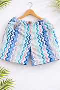 Beachy Blue Waves Women Floral Regular Fit Easy Pull On Corduroy Cotton Shorts