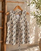 Beige Black Florals Women Waistcoat