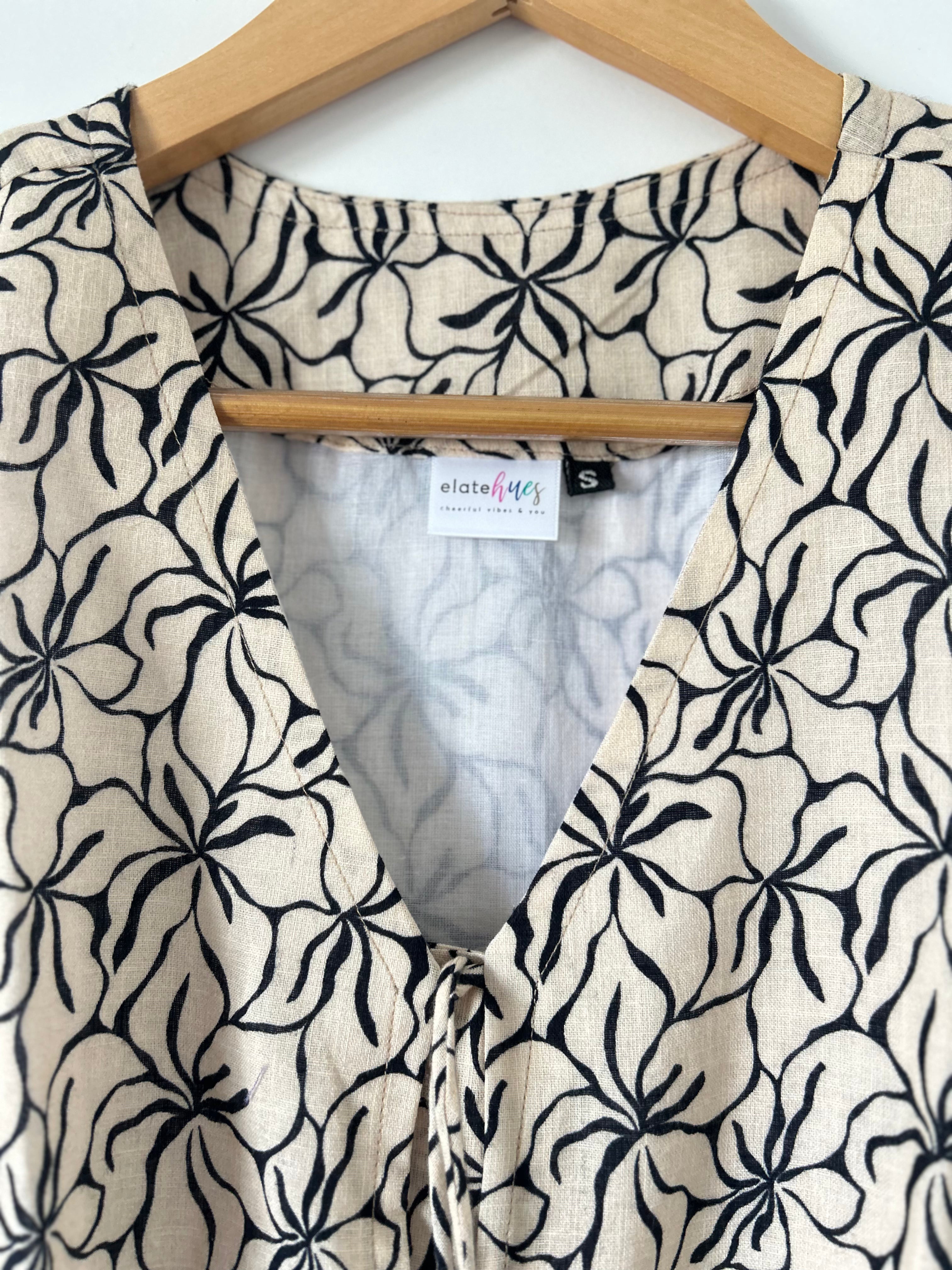 Beige Black Florals Women Waistcoat