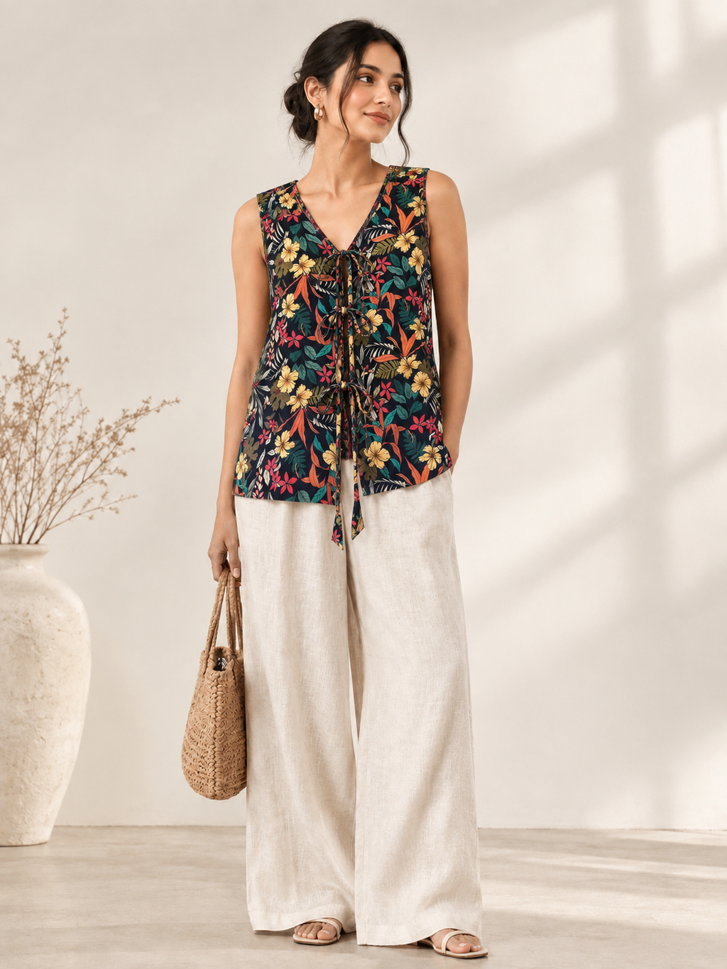 Black Wild Florals Corduroy Women Waistcoat