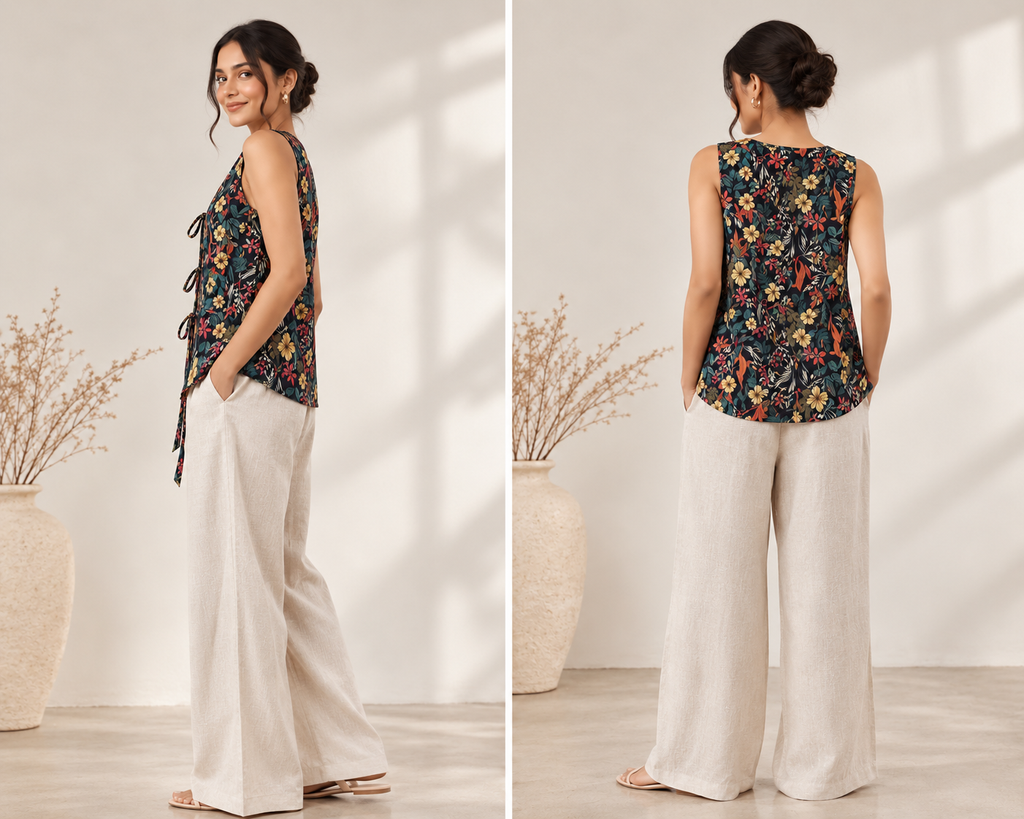 Black Wild Florals Corduroy Women Waistcoat