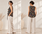 Black Wild Florals Corduroy Women Waistcoat