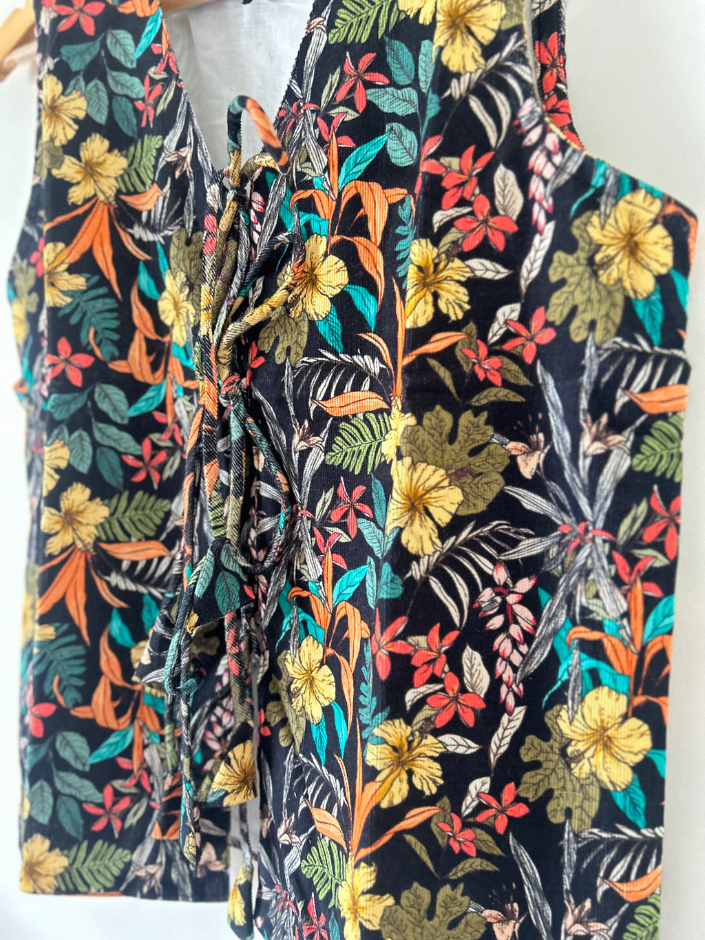 Black Wild Florals Corduroy Women Waistcoat