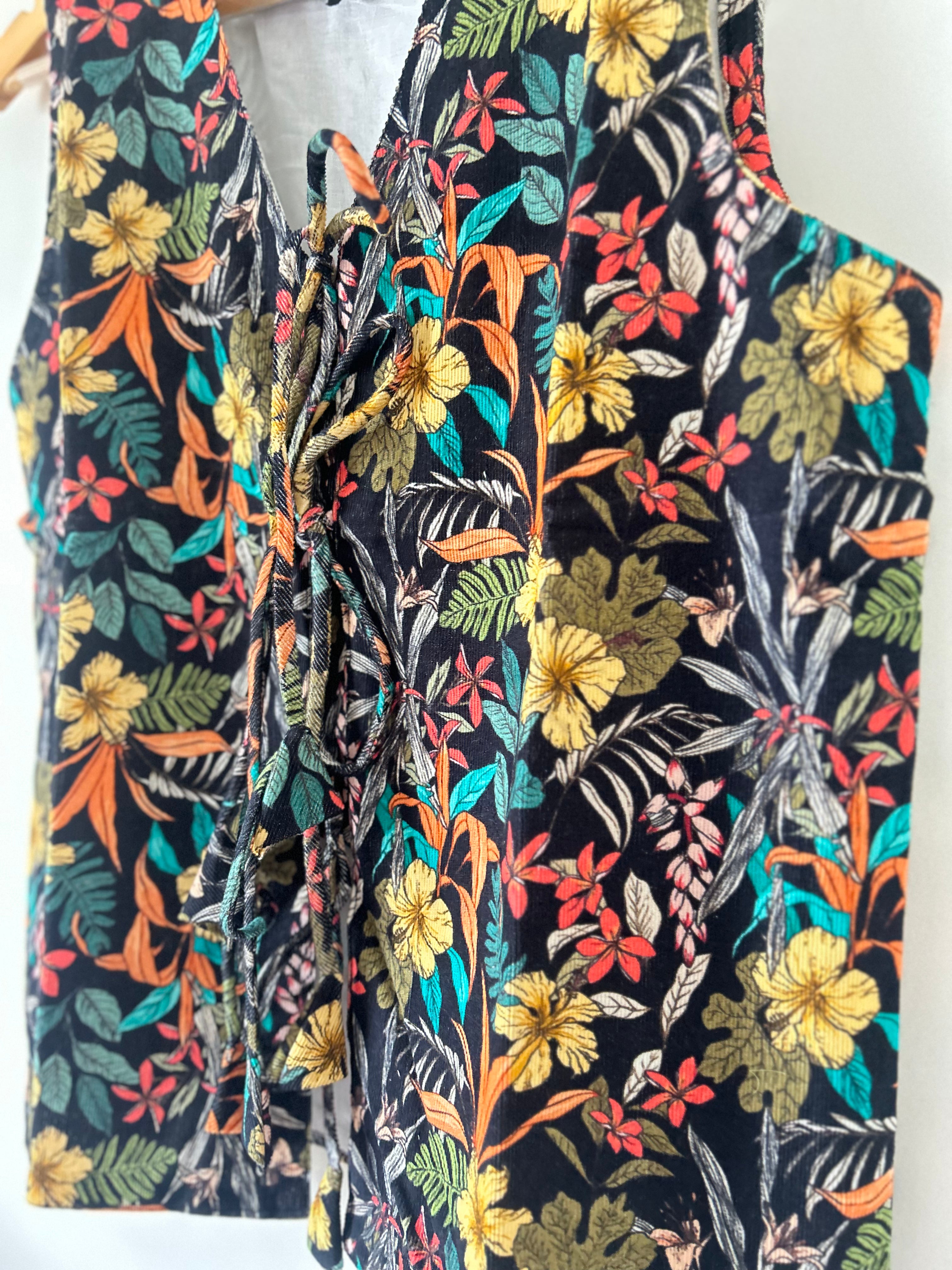 Black Wild Florals Corduroy Women Waistcoat