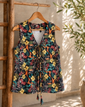 Black Wild Florals Corduroy Women Waistcoat