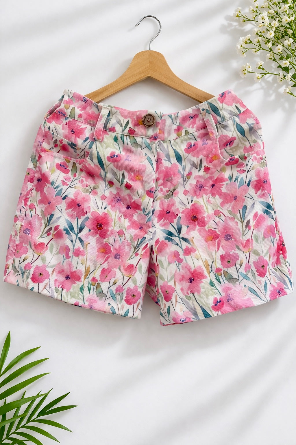 Floral Daydream Women Floral Regular Fit Easy Pull On Corduroy Cotton Shorts