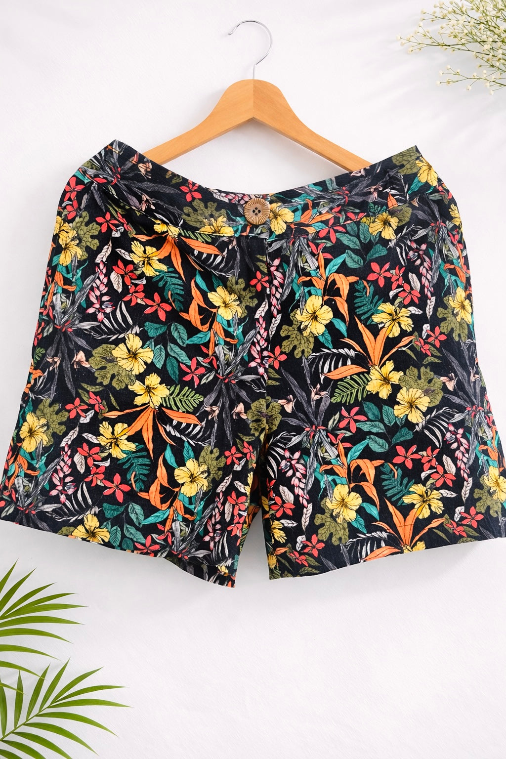 Garden Reverie Women Floral Regular Fit Easy Pull On Corduroy Cotton Shorts