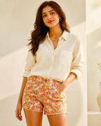 Marigold Muse Women Floral Regular Fit Easy Pull On Corduroy Cotton Shorts