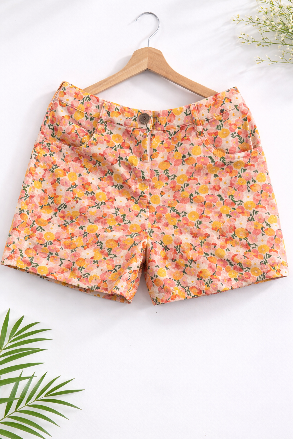 Marigold Muse Women Floral Regular Fit Easy Pull On Corduroy Cotton Shorts