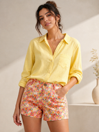 Marigold Muse Women Floral Regular Fit Easy Pull On Corduroy Cotton Shorts