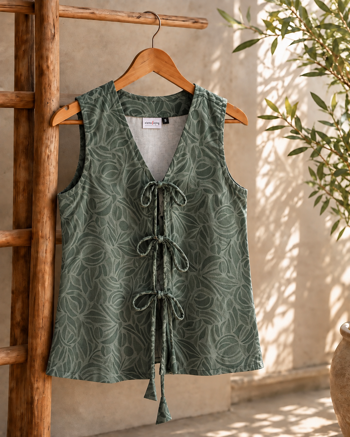 Olive Green Petals Women Waistcoat