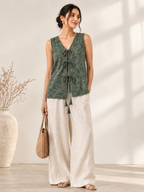 Olive Green Petals Women Waistcoat