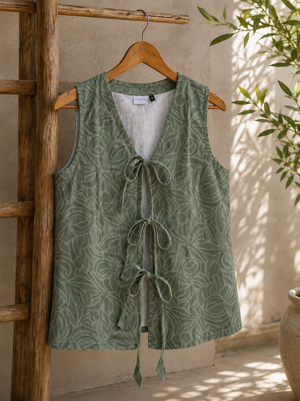 Olive Green Petals Women Waistcoat