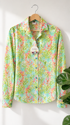 Green Summer Women Abstract Regular Fit Cotton Airjet Shirt