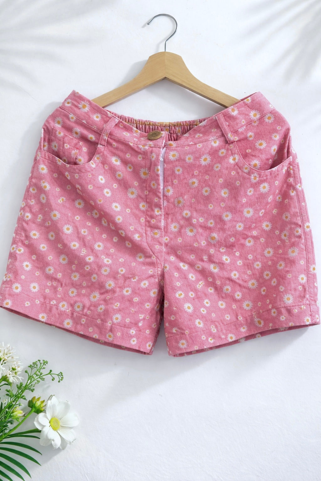 Velvet Daisy Women Floral Regular Fit Easy Pull On Corduroy Cotton Shorts