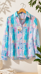 Beachy Blue Waves Women Regular Fit Cotton Airjet Shirt