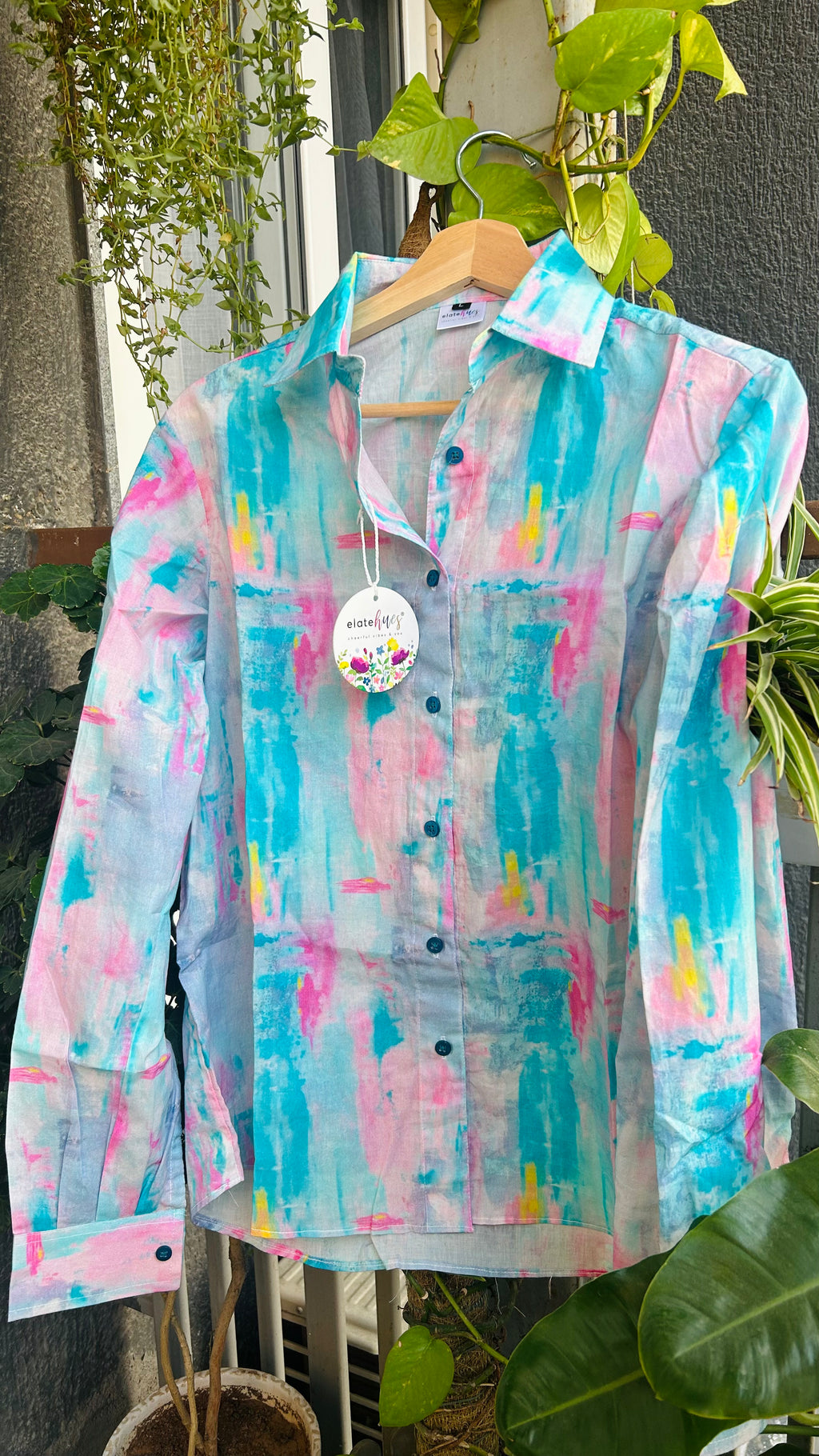 Beachy Blue Waves Women Regular Fit Cotton Airjet Shirt